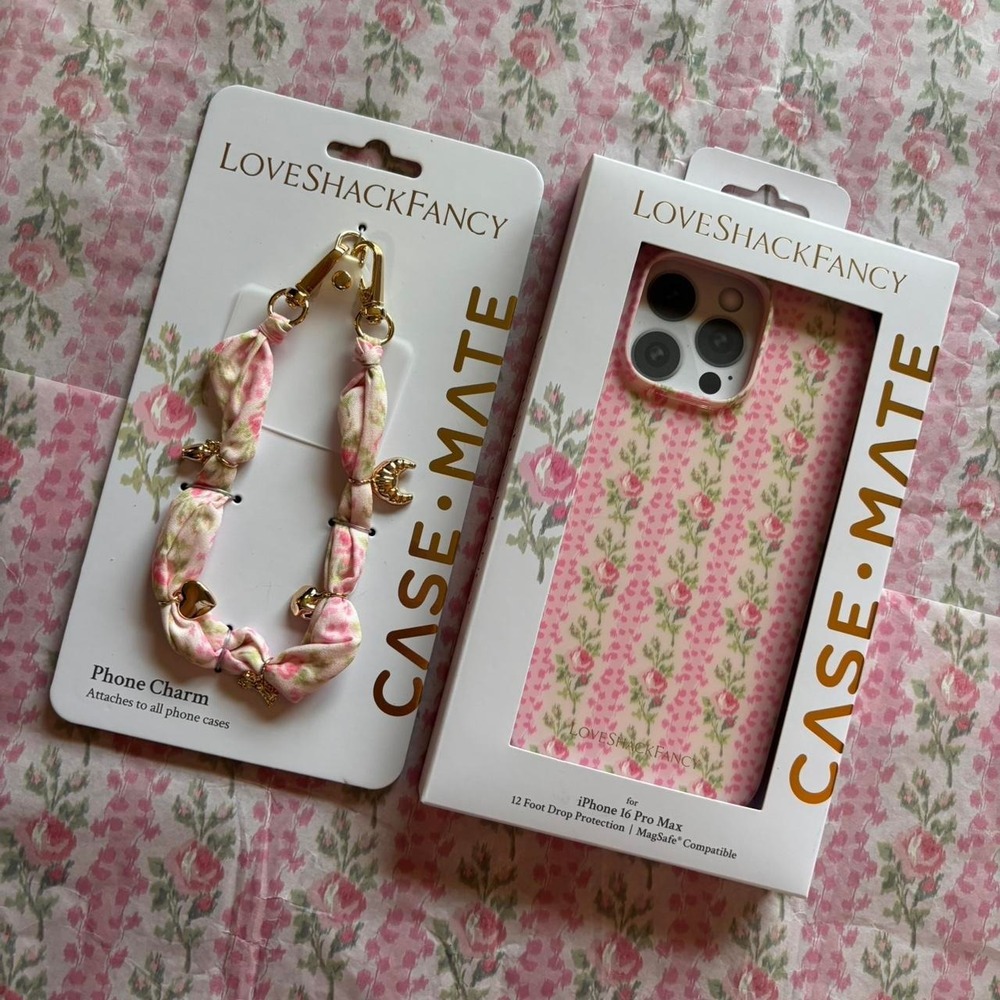 LoveShackFancy x case mate iPhone case (16 pro max) & charm / wristlet
